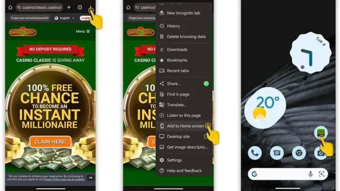 Casino Classic Android home screen step 1